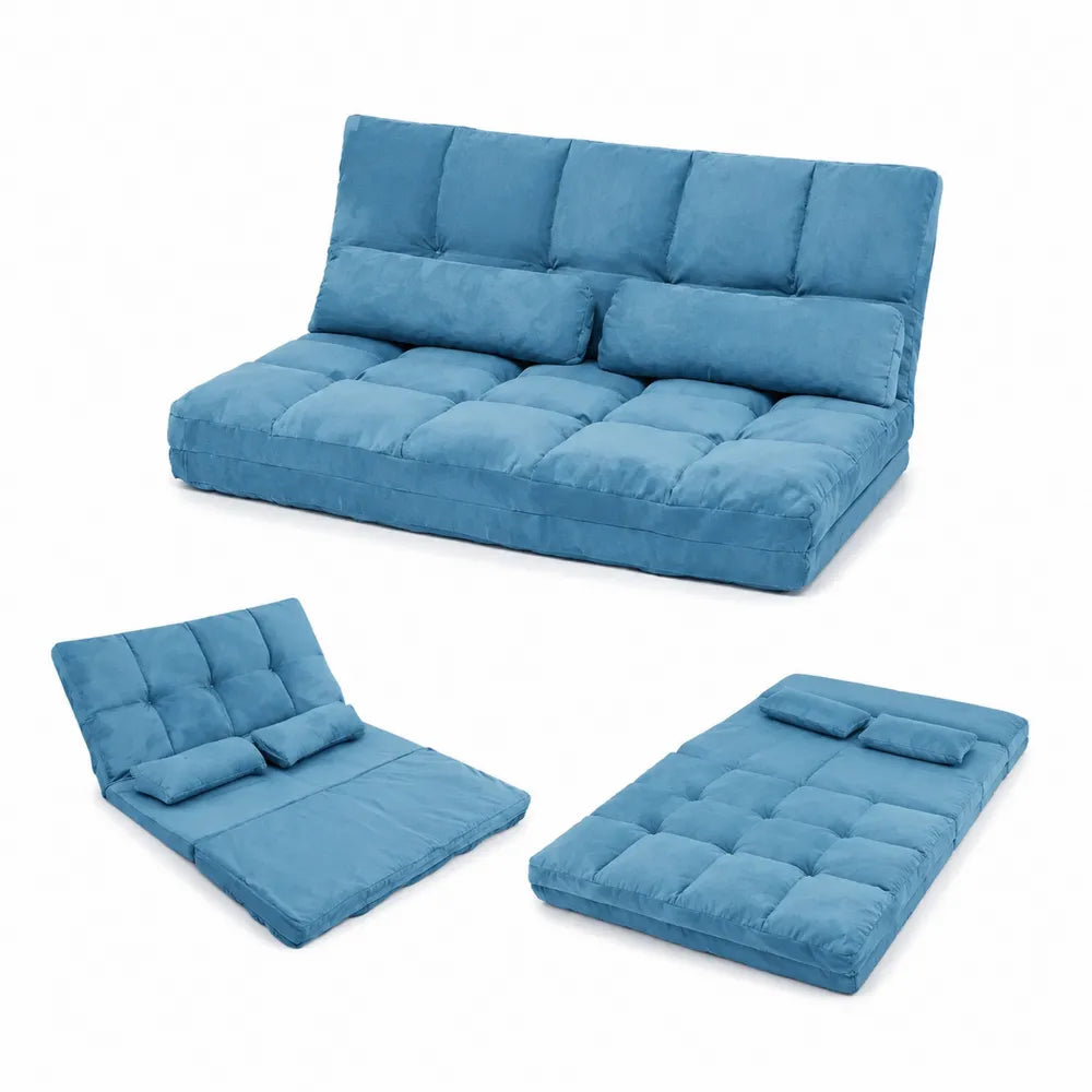 Sofa rozkładana z mikrofibry niebieska