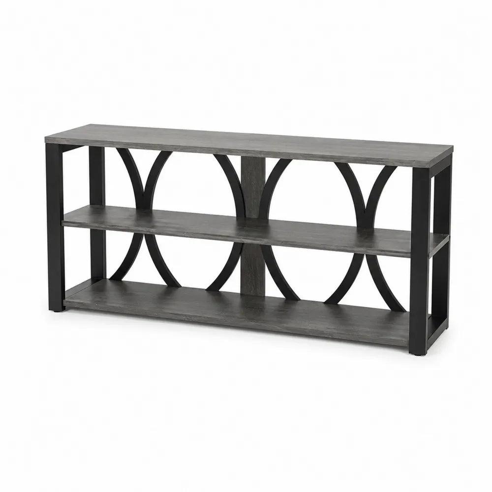 Konsola z metalu i drewna szaro-czarna 120x30x75 cm
