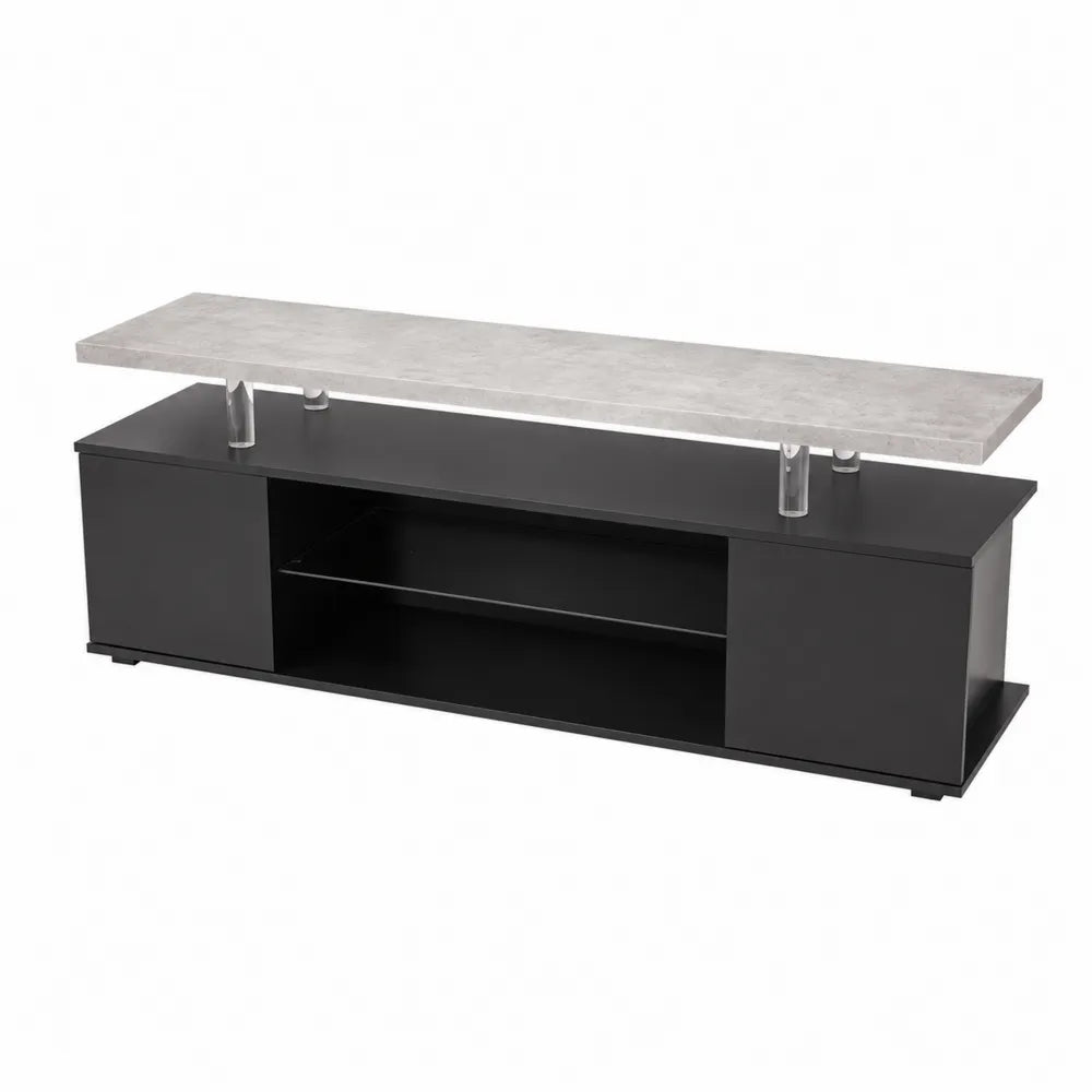 Szafka RTV z czarną płytą i betonowym blatem 150x40x45 cm