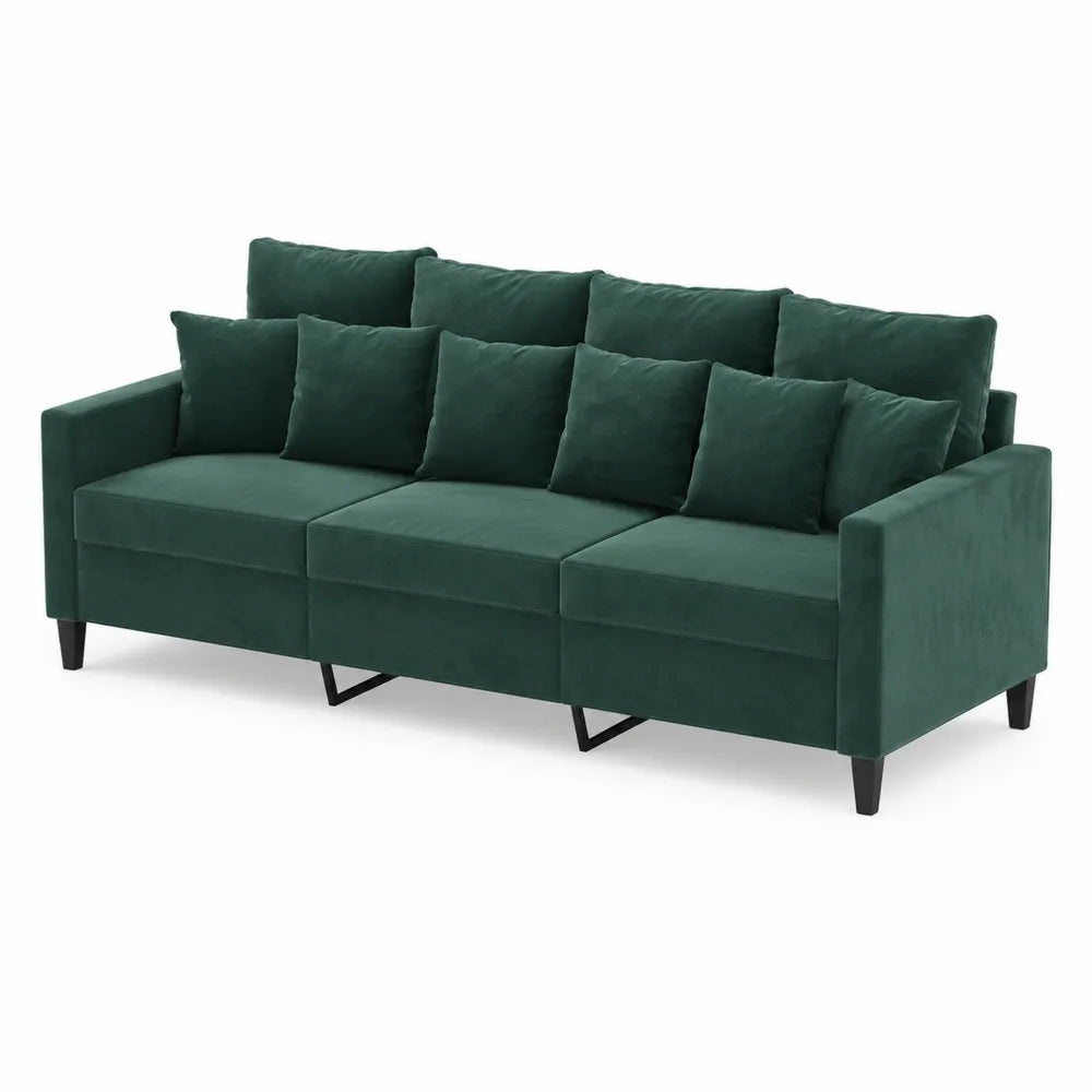 Sofa trzyosobowa z tkaniny welurowej Zielona