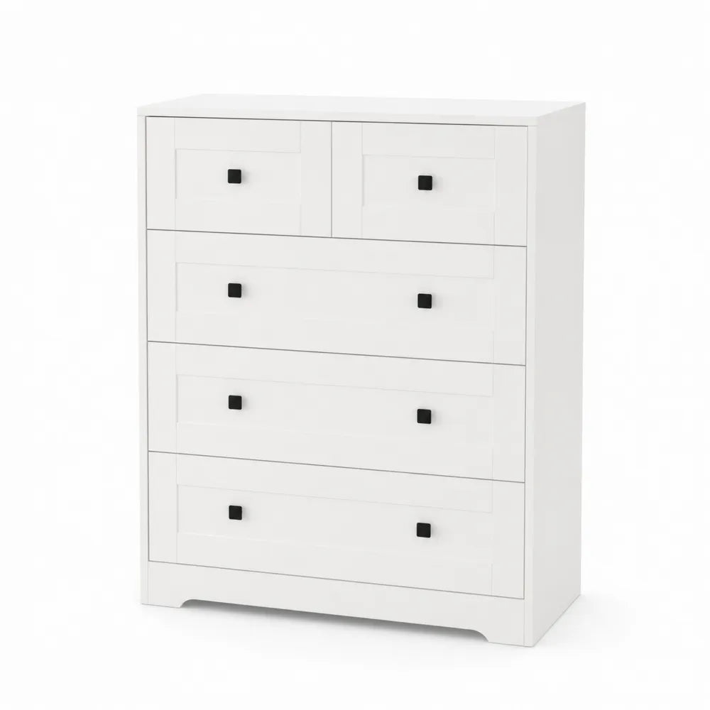 Biała komoda z pięcioma szufladami z drewna MDF