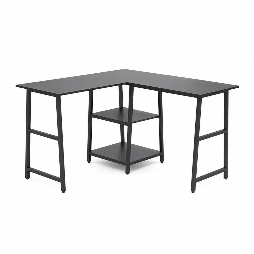 Biurko narożne metalowe z MDF 140 cm x 130 cm x 75 cm Czarny