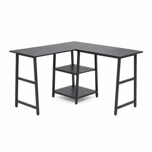 Biurko narożne metalowe z MDF 140 cm x 130 cm x 75 cm Czarny
