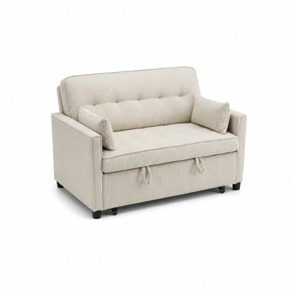 Sofa rozkładana sztruksowa kremowa 150x85x90 cm