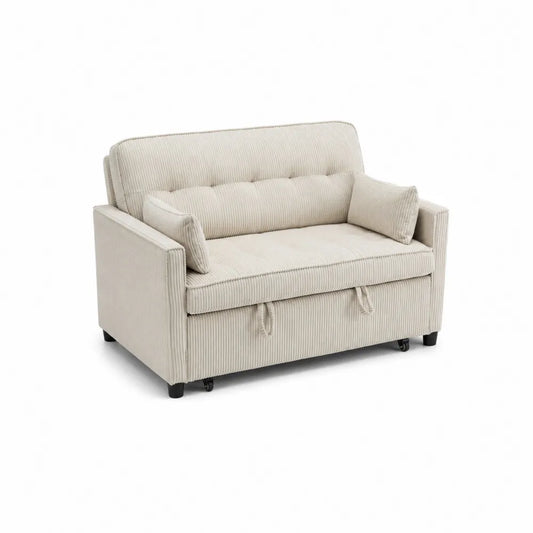 Sofa rozkładana sztruksowa kremowa 150x85x90 cm