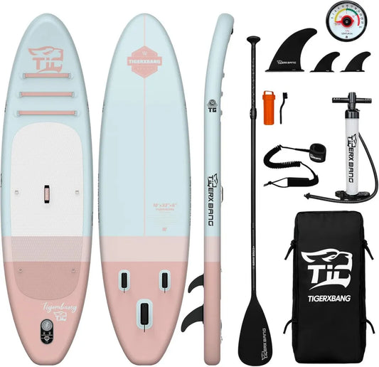 Deska SUP nadmuchiwana TIGERXBANG Sunny Wave, antypoślizgowa, dla wszystkich poziomów zaawansowania, różowa