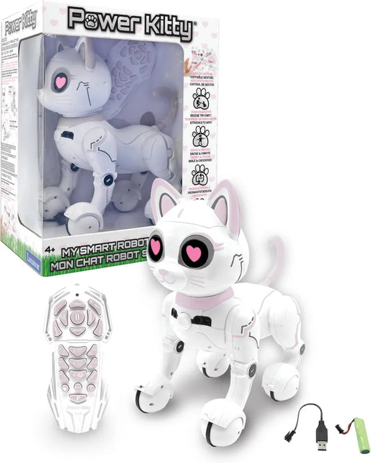 Lexibook Zdalnie Sterowany Kot Robot Power Kitty, Programowalny Inteligentny, Światło i Dźwięk, Biało-Różowy