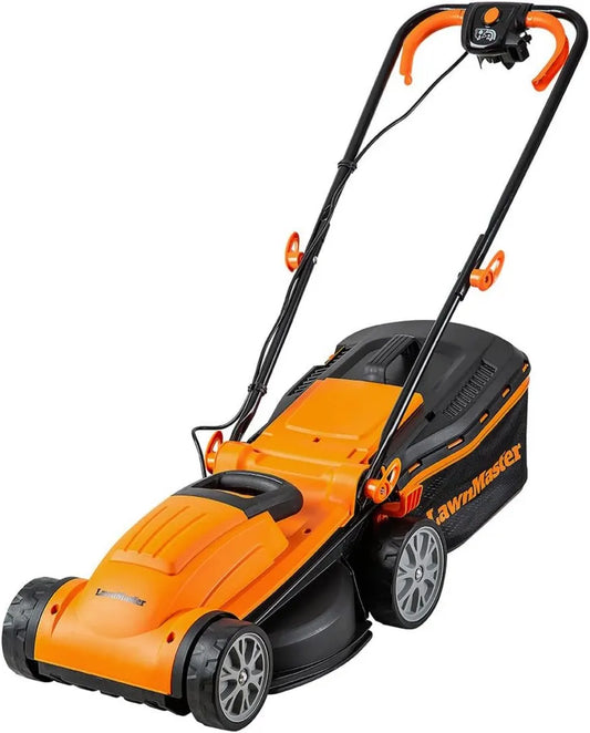 Elektryczna kosiarka rotacyjna Lawnmaster 1400W, szerokość 34cm, regulacja wysokości 20-70mm, pojemność kosza 30l