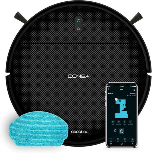 Robot sprzątający Cecotec Conga M10 X-Treme, 2000Pa, nawigacja żyroskopowa, aplikacja, zamiatanie, odkurzanie, mopowanie, autonomia 120 min, czujniki zapobiegające upadkowi, 2 szczotki