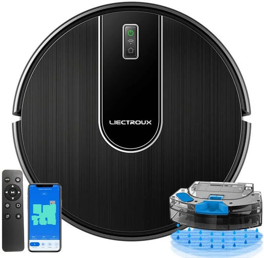 LIECTROUX Inteligentny robot sprzątający N7S-U z funkcją mapowania, czyszczenie suche i mokre, WiFi, 4000 Pa, kompatybilny z Alexa