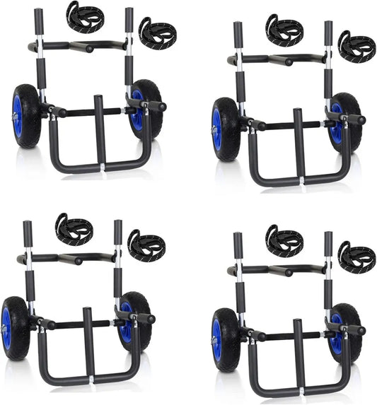 Składany wózek transportowy SUP z aluminium do 80 kg, z 2 paskami, zestaw 4 sztuki