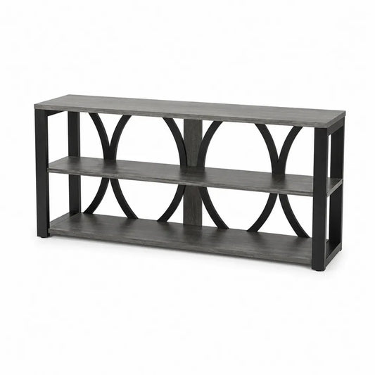 Konsola z metalu i drewna szaro-czarna 120x30x75 cm