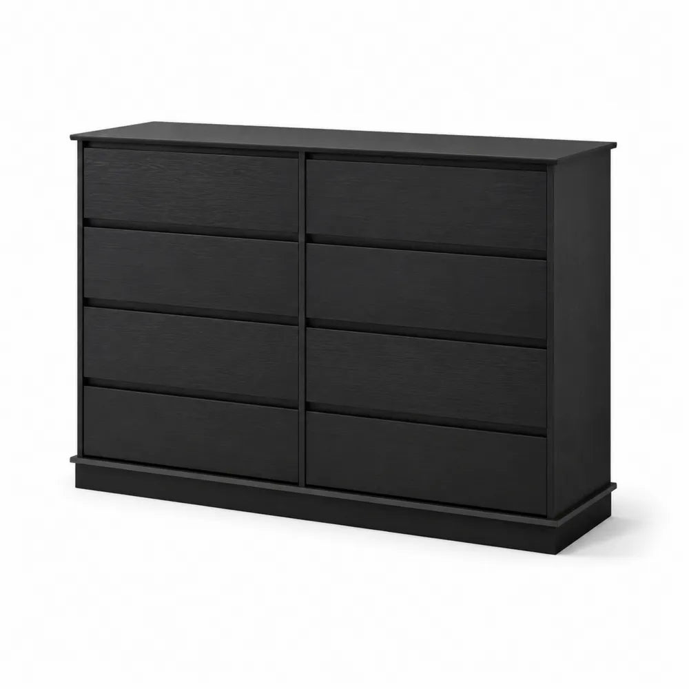 Komoda z 8 szufladami, Czarna, Płyta MDF