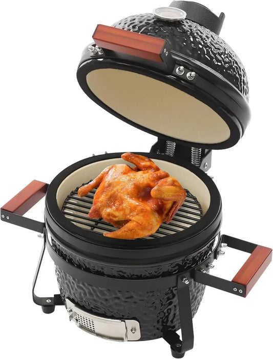 Ceramiczny grill węglowy z termometrem, Ø 32 cm, przenośny grill BBQ