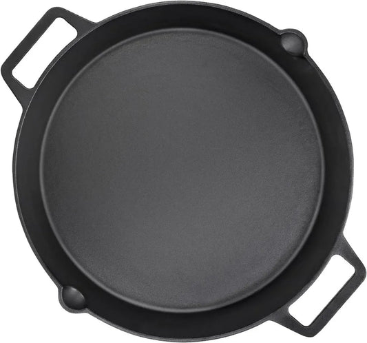 Uniwersalna patelnia grillowa żeliwna 40 cm, okrągła z uchwytami i dziobkami