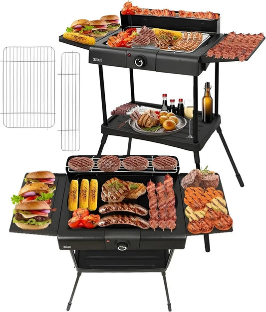 Stołowy grill elektryczny 2400W z regulacją temperatury, do użytku wewnątrz i na zewnątrz