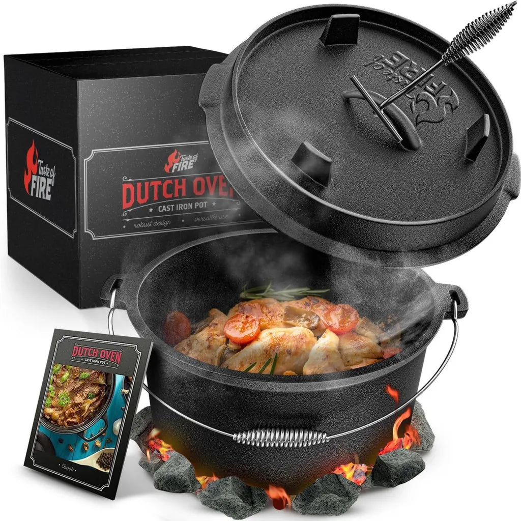 Żeliwny Zestaw Dutch Oven 7,4L z Pokrywą i Patelnia Grillową