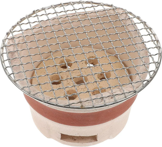 Mobilny grill ceramiczny mini - kompaktowy grill węglowy do ogrodu i na kemping, brązowy, lekki, idealny do gotowania na świeżym powietrzu