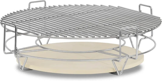 System do gotowania Kamado, Ø 46 cm, stal nierdzewna, 3 poziomy, grill i kamień do pizzy