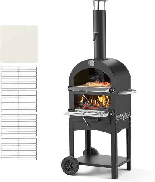 VEVOR Piec do Pizzy Na Drewno, 30 cm, 2-warstwowy, Zewnętrzny, Zdejmowane Kołki, Do 537°C
