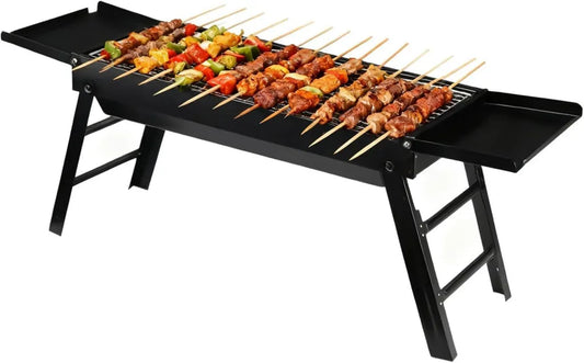 Wielofunkcyjny składany grill przenośny z bokami, idealny na kemping i piknik
