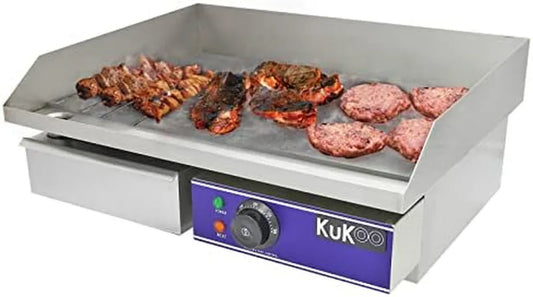 Elektryczny Grill z Powłoką Nieprzywierającą 50 cm Stal Nierdzewna z Osłoną i Szufladą na Tłuszcz