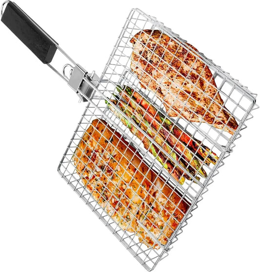 Koszyk ze stali nierdzewnej do grillowania ryb z klipsem, obrotowy do równomiernego pieczenia na grillach kempingowych