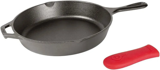 Lodge Patelnia żeliwna 26 cm z silikonowym uchwytem, czarna/czerwona