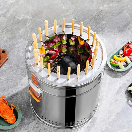 Grill bezdymny przenośny stalowy z akcesoriami na kemping i ogród