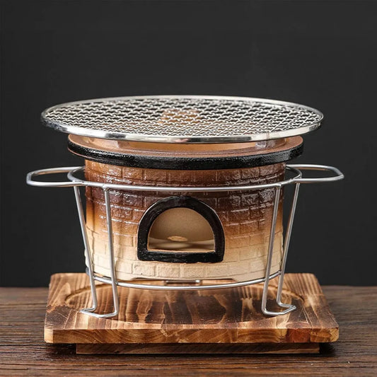 Przenośny grill ceramiczny na węgiel, brązowy, 20x12cm z akcesoriami