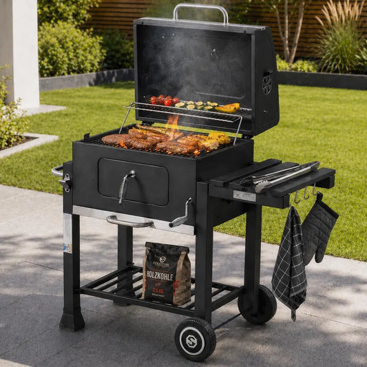 Przenośny grill węglowy XL, regulowany wózek ogrodowy