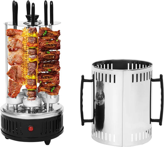 Elektryczny grill pionowy 1000 W ze stali nierdzewnej, obrotowy, 220-240 V, idealny do kurczaka z sześcioma rożnami i tackami olejowymi