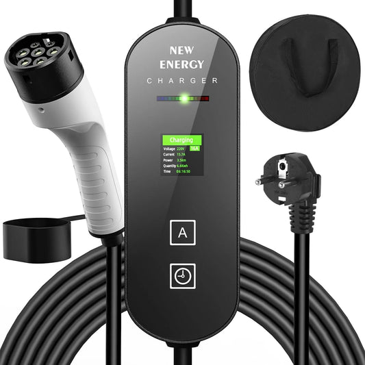 C5X Kabel ładowania Typ 2 do samochodu elektrycznego i przewód EV Mode 3, z wyświetlaczem cyfrowym, 3,5 kW, 16 A, wtyczka Schuko