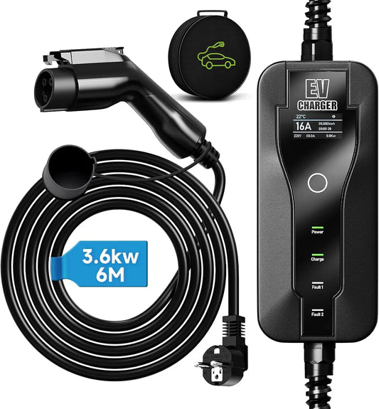 SAE J1772 Stacja ładowania samochodu elektrycznego i mobilna ładowarka EV, 16A, z wyświetlaczem cyfrowym, 6M