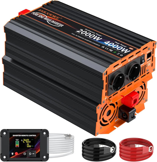 Przetwornica DC-AC i konwerter napięcia, zasilanie słoneczne, 2000 W, 30 W, 24 V, 230 V, czysta fala sinusoidalna