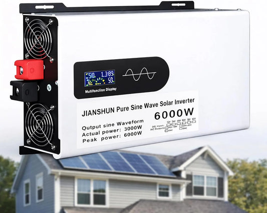 Przetwornica DC-AC i konwerter napięcia, 6000W, 2500W, na kemping i do kampera, czysta fala sinusoidalna, z wyświetlaczem cyfrowym, 12V