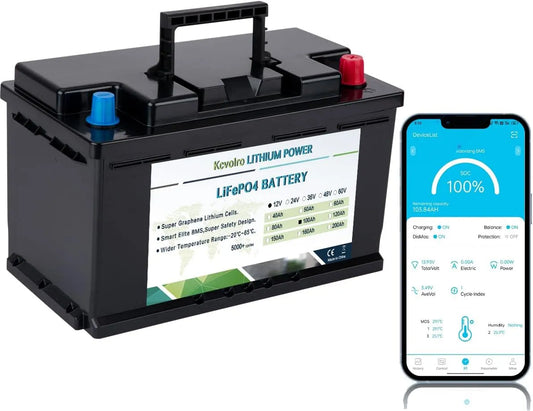 LiFePO4 Akumulator litowy LiFePO4 i akumulator solarny głębokiego rozładowania, 100 Ah, zasilanie słoneczne, z BMS, z Bluetooth, 12 V