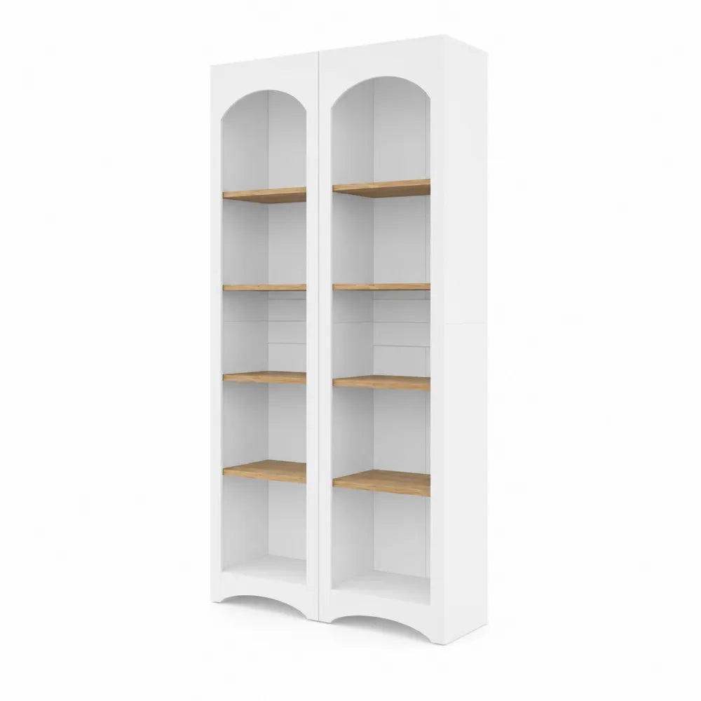 Regał dwudrzwiowy biały MDF z półkami dębowymi 180x80x30cm