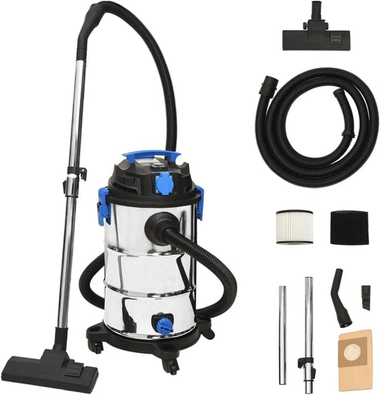 Odkurzacz na mokro i sucho i odkurzacz przemysłowy: 30 L, 1200 W, do prac samochodowych, srebrny