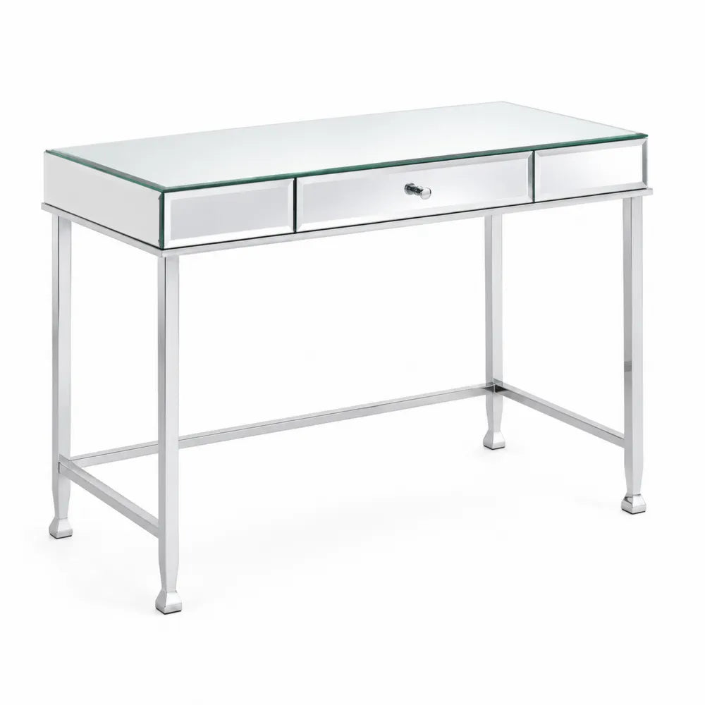 Biurko prostokątne szkło stal nierdzewna 110x45x75 cm Srebrny