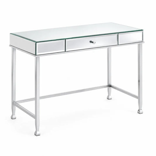 Biurko prostokątne szkło stal nierdzewna 110x45x75 cm Srebrny