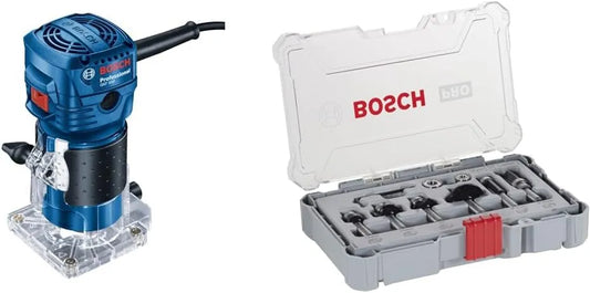 Bosch GKF 550 Professional Frezarka krawędziowa GKF 550 w zestawie prowadnica równoległa: do użytku profesjonalnego, 6-częściowy, 17 mm, 10 mm, szary