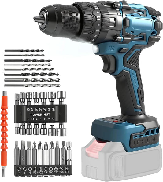 Makita 18 140 Nm zestaw wiertarko-wkrętarek kompatybilny z akumulatorem 18 V bez – silnik bezszczotkowy, zasilanie akumulatorowe, 44-częściowy