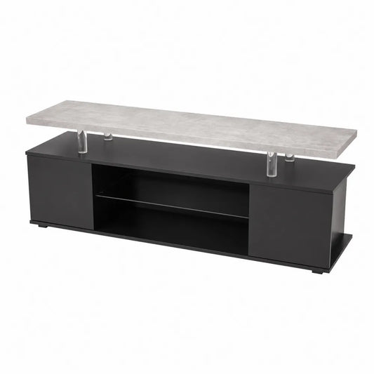 Szafka RTV z czarną płytą i betonowym blatem 150x40x45 cm