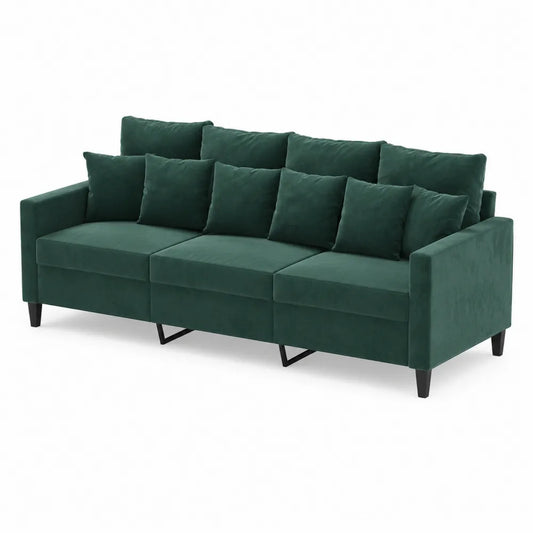 Sofa trzyosobowa z tkaniny welurowej Zielona
