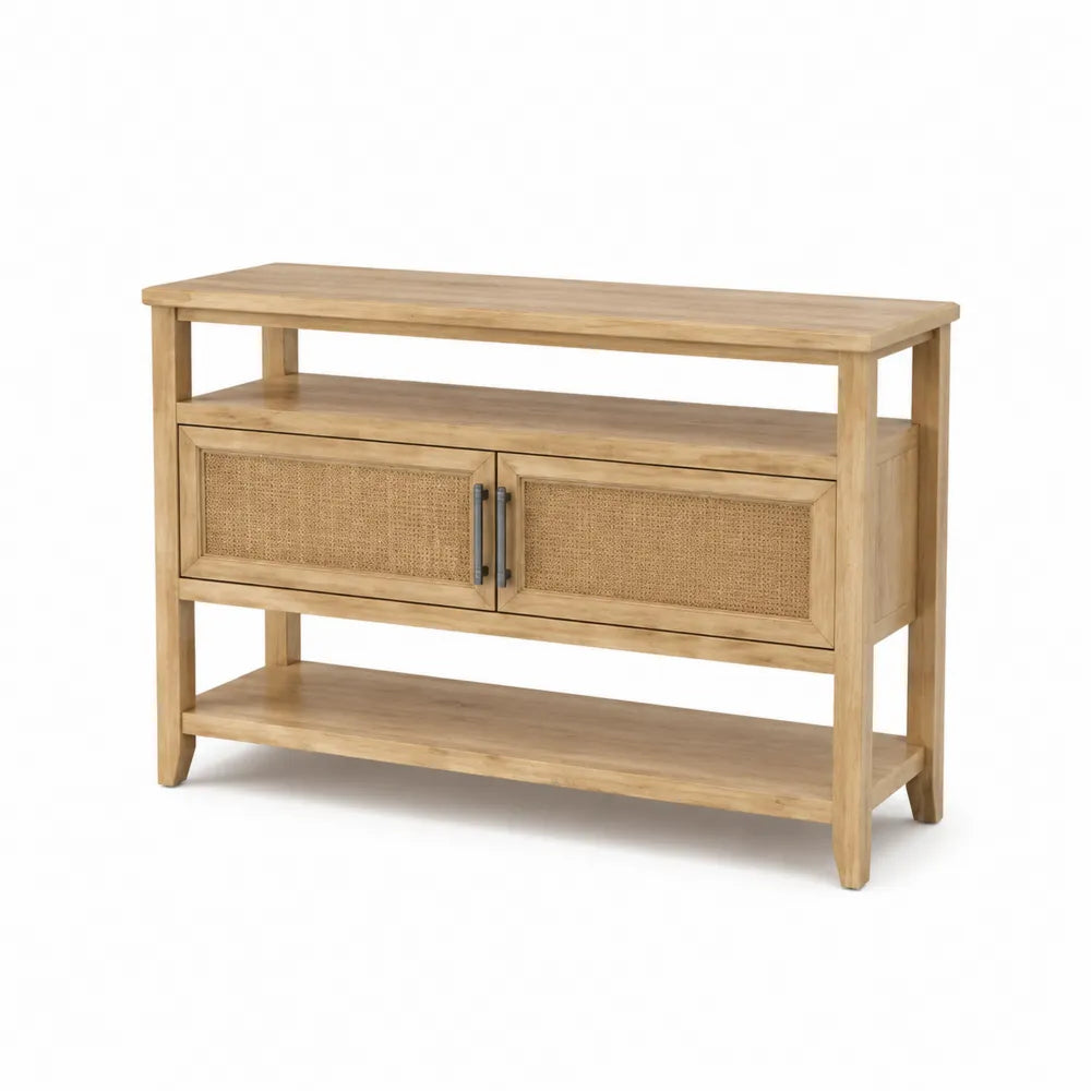 Konsola Drewniana z Rattanowym Frontem 120x40x80 cm