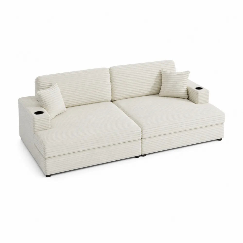 Modułowa sofa z sztruksu, Kremowy, 250x100x85 cm