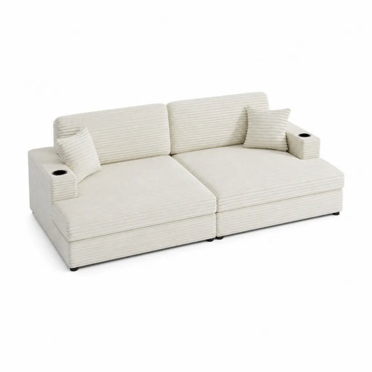Modułowa sofa z sztruksu, Kremowy, 250x100x85 cm