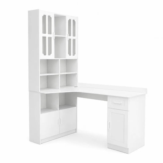 Biurko narożne z półkami z płyty wiórowej MDF białe 120x50x145 cm
